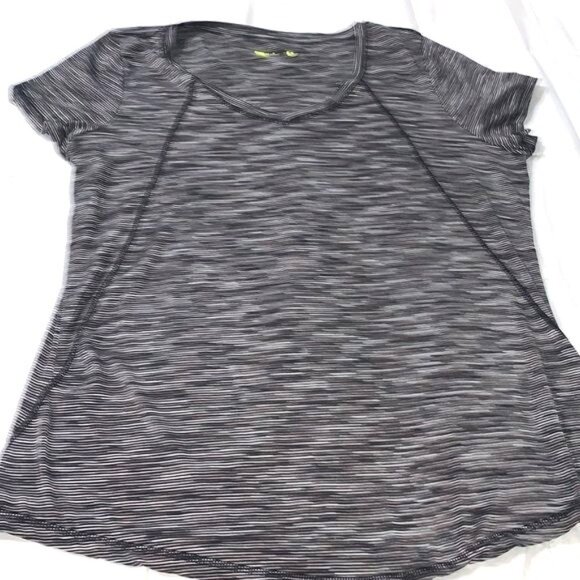 C9 Champion Gray Striped Womens Short Sleeve Semi Fit Activewear Top Size L - Picture 2 of 6